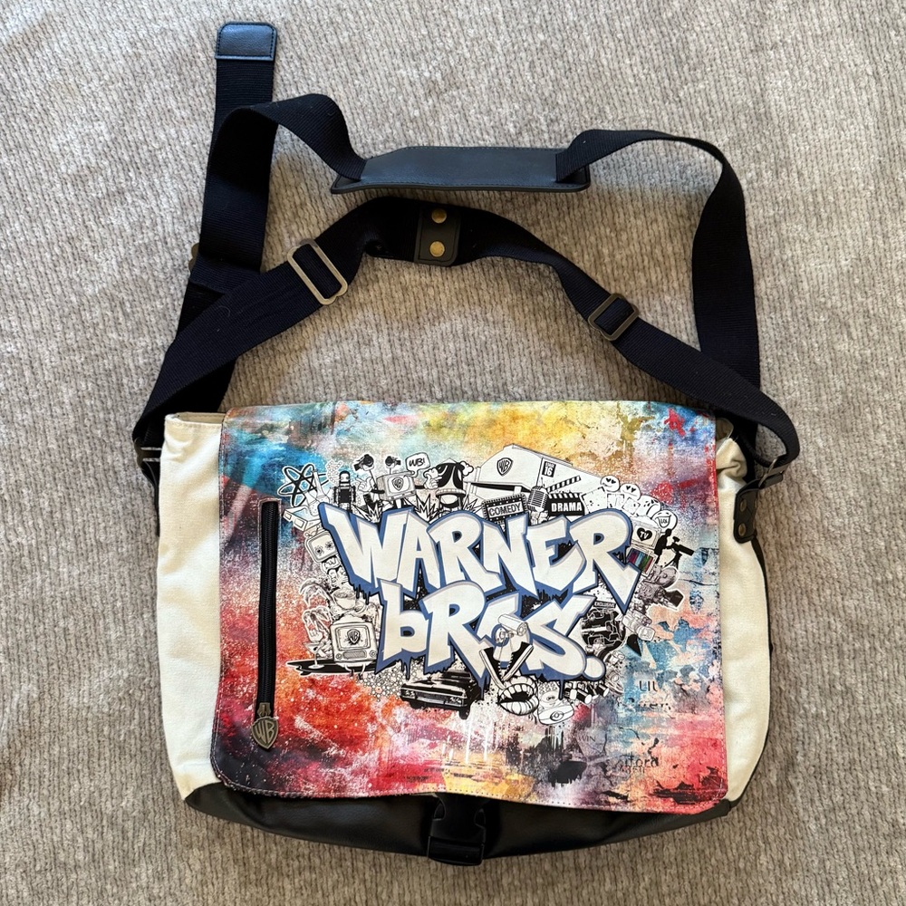 Warner Bros Graffiti Messenger Bag Black Canvas Eco-Friendly Retro Y2K‎